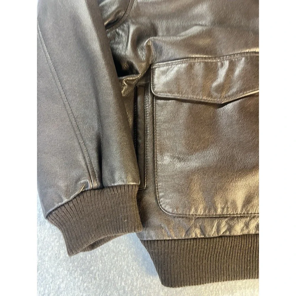 VTG Orvis Fly Fishing Schools Men 2XL Brown Leather Bomber Jacket Excellent